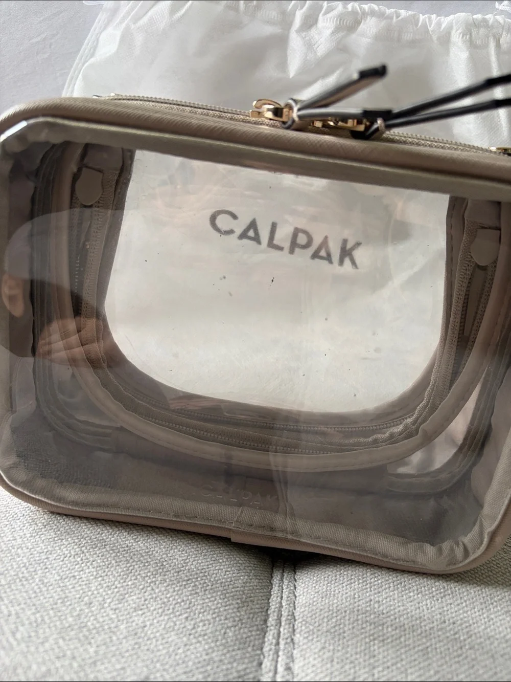 Calpak Small Clear Cosmetic Case in Stone